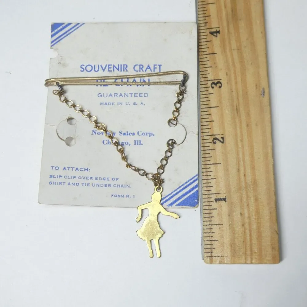 Vintage Tie Chain w/ Dancing Girl Charm Goldtone Vintage Made in USA MCM
